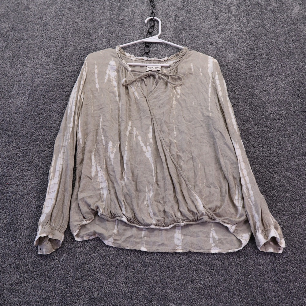 Knox Rose Blouse Womens Medium Taupe Tie Dye Long Sleeve Boho